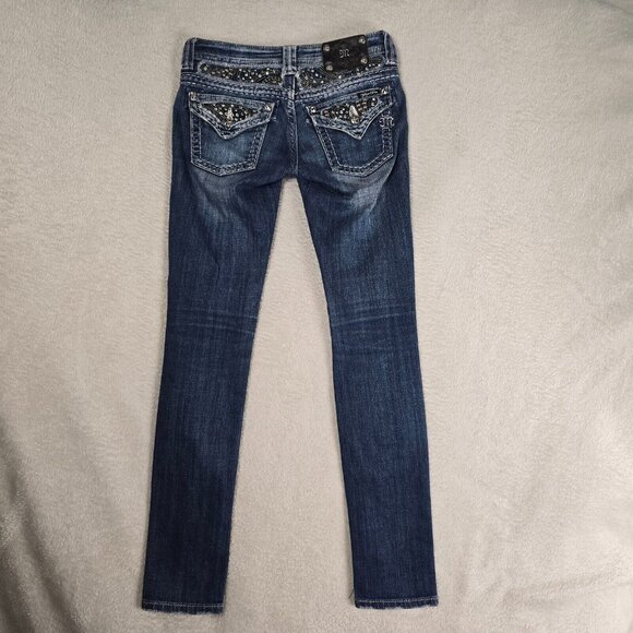 Miss Me Jeans Womens Size 26 Skinny Leg Low Rise Stretch Denim Flap Pockets Rock - Picture 2 of 15